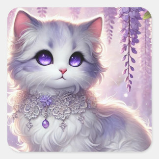Wisteria Princess Cat Close Square Sticker