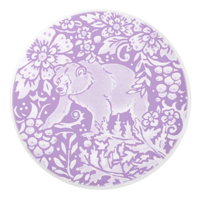 Wisteria Purple Bear Floral Forest Woodland  Ceramic Knob (Front)