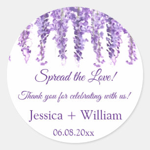 Wisteria Purple Floral Bride and Groom Wedding Classic Round Sticker
