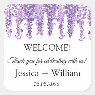 Wisteria Purple Floral Bride and Groom Wedding Square Sticker