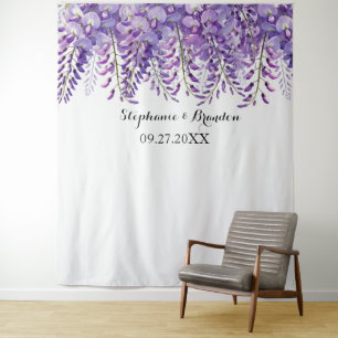 Wisteria Purple Floral Wedding Photo Booth Tapestry