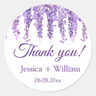 Wisteria Purple Floral Wedding Thank you  Classic Round Sticker
