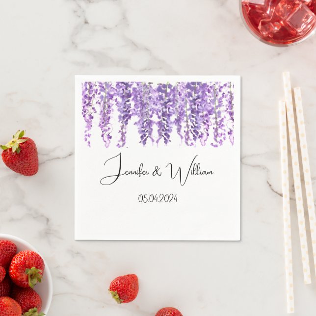 Wisteria Purple flower watercolor Floral Wedding Napkin (Insitu)