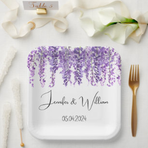 Wisteria Purple flower watercolor Floral Wedding Paper Plate