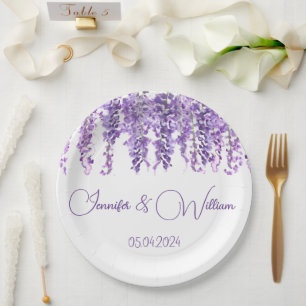Wisteria Purple flower watercolor Floral Wedding Paper Plate