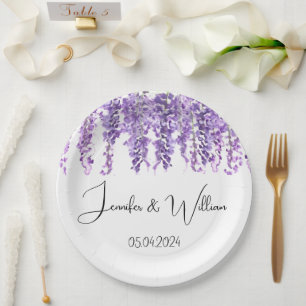Wisteria Purple flower watercolor Floral Wedding Paper Plate