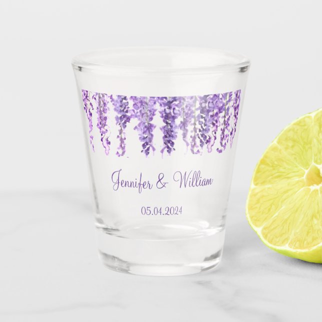Wisteria Purple flower watercolor Floral Wedding Shot Glass (Front)
