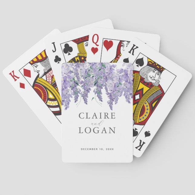 Wisteria Purple Watercolor Wedding Playing Cards (Back)