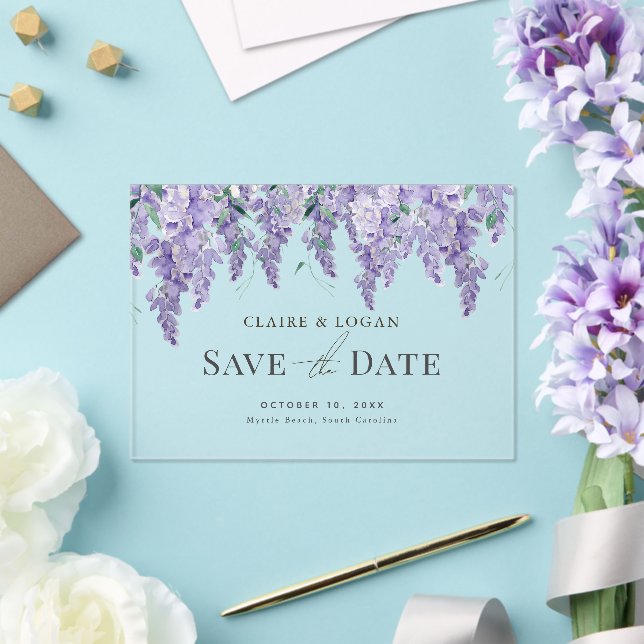 Wisteria Purple Watercolor Wedding Save the Date Acrylic Invitations (Insitu (Wedding))