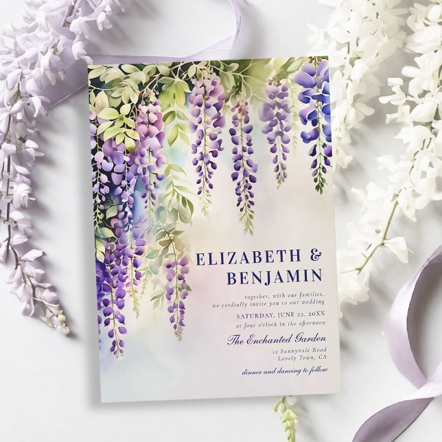 Wisteria Romantic Garden Party Elegant Wedding Invitation (wisteria garden party wedding invitation romantic elegant modern formal trendy classy watercolor )