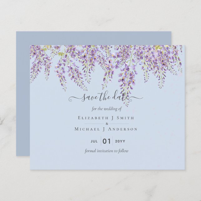 Wisteria Save Dates Dusty Blue Wedding BUDGET (Front/Back)