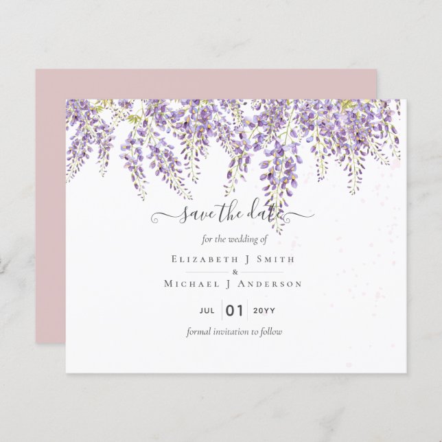 Wisteria Save Dates Dusty Pink Wedding BUDGET (Front/Back)