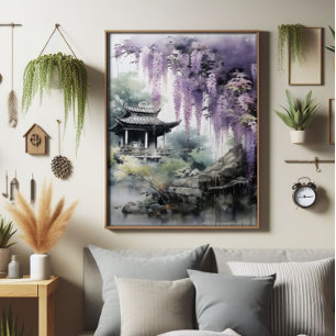 Wisteria Tree and Asian Temple Photo Print