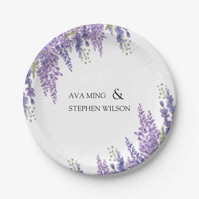 Wisteria tree Lavender Monogram Wedding Paper Plate (Front)