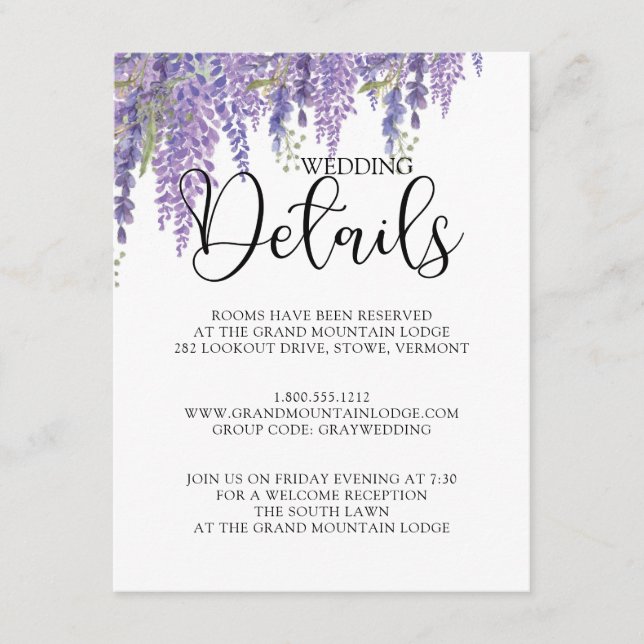 Wisteria tree purple pastel Wedding Details Enclosure Card (Front)