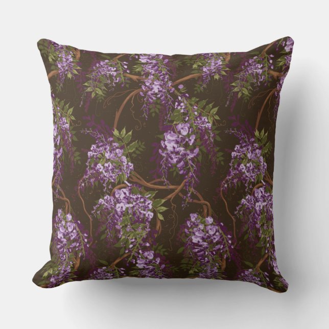 Wisteria Vine Floral Throw Pillow (Front)