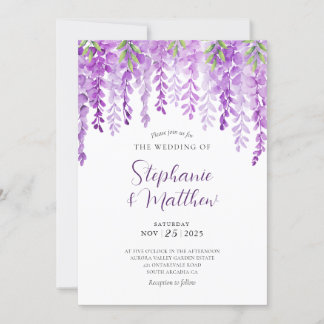 Wisteria Watercolor Purple Botanical Wedding Invitation