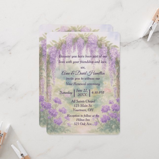 Wisteria Wedding Arch In a Summer Garden Invitation (Front/Back In Situ)