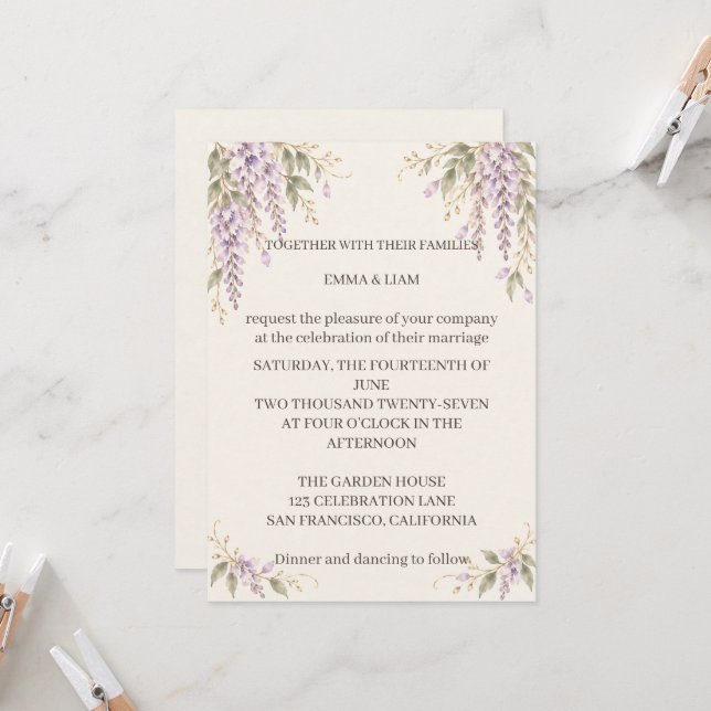 Wisteria Wedding Invitation (Front/Back In Situ)