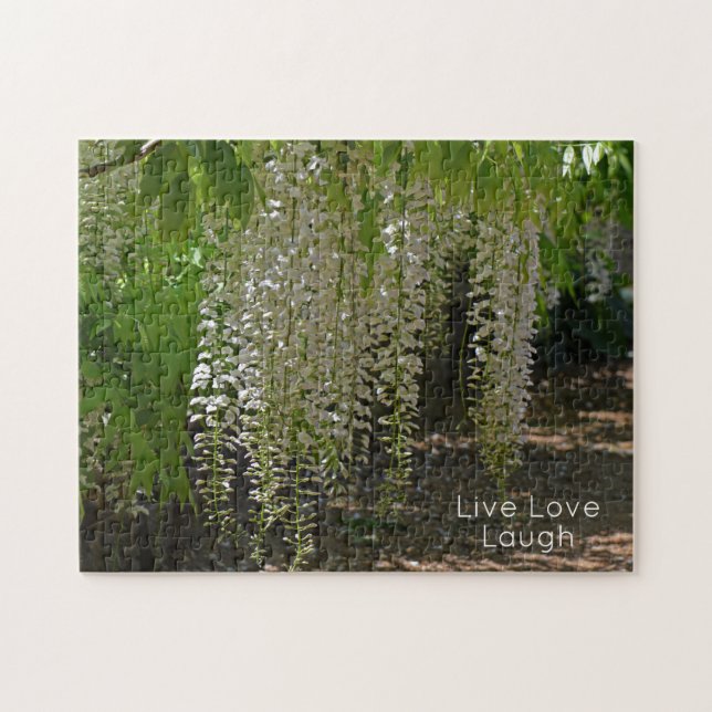 Wisteria White Garden Flowers Live Love Laugh Jigsaw Puzzle (Horizontal)