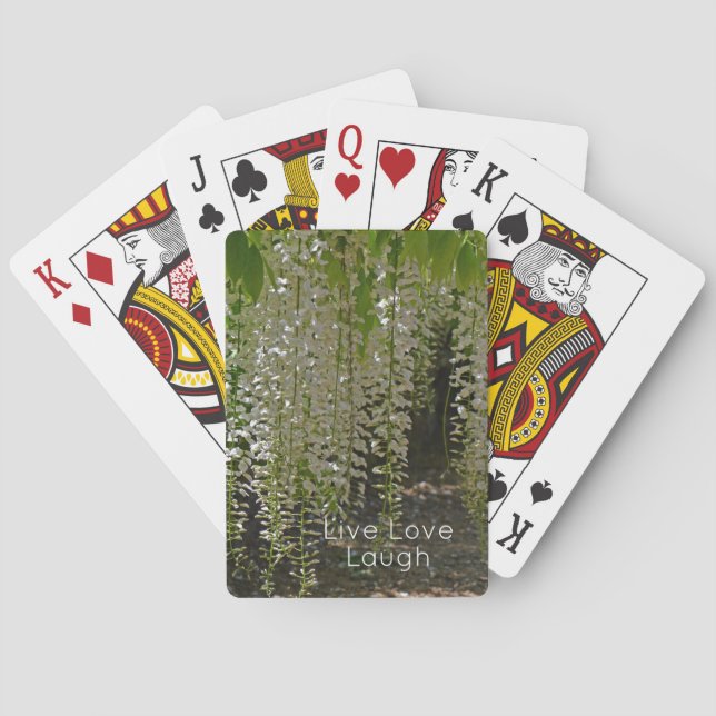 Wisteria White Garden Flowers Live Love Laugh Playing Cards (Back)