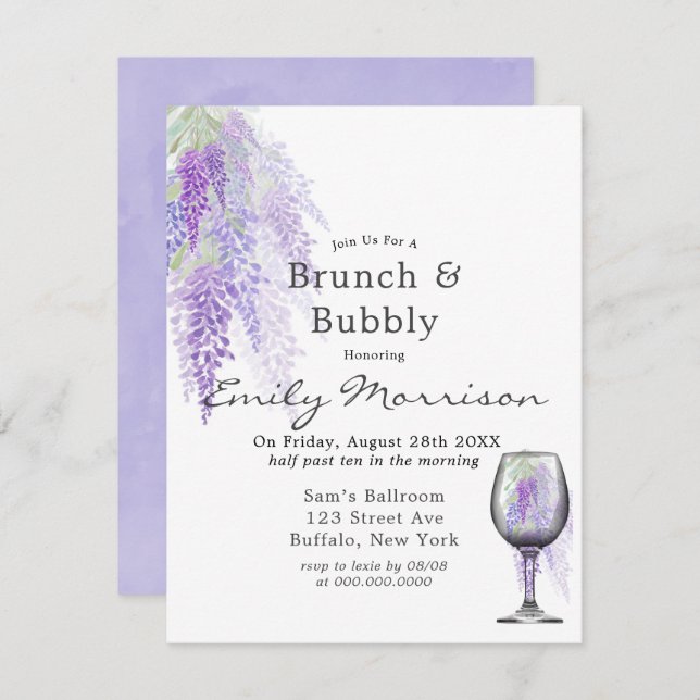 Wisteria Wine Glass Brunch & Bubbly Invitation (Front/Back)
