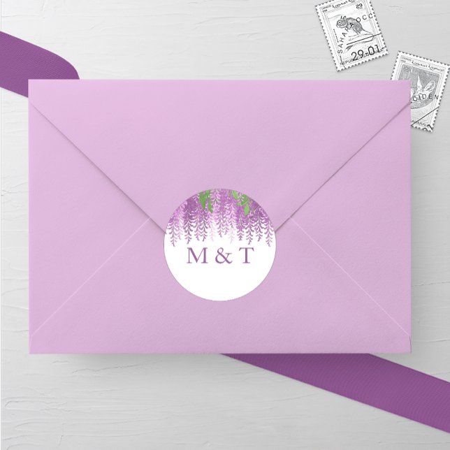 Wisteria Wonder Wedding Classic Round Sticker (Creator Uploaded)