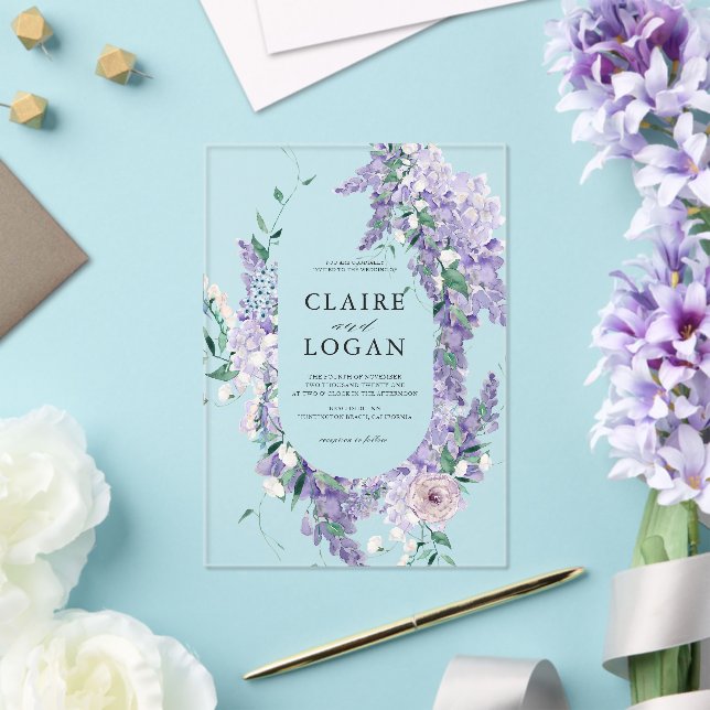 Wisteria Wreath Dusty Purple Watercolor Wedding Acrylic Invitations (Insitu (Wedding))