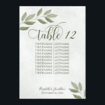 Wistful Green Leaves Wedding Seating Chart Card<br><div class="desc">These elegant and modern wedding table number/seating chart cards feature a rustic and artistic design with wistful hand painted sage green or pale olive coloured watercolor leaves on a marbled background. The lettering is done in modern script font and the beautiful foliage and greenery is perfect for adding style and...</div>