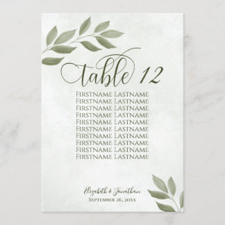 Wistful Green Leaves Wedding Seating Chart Card