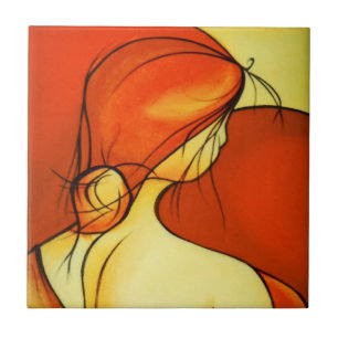 Wistful Lady In Orange Tile
