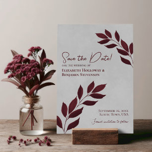 Wistful Leaves Elegant Burgundy on Grey Wedding Save The Date