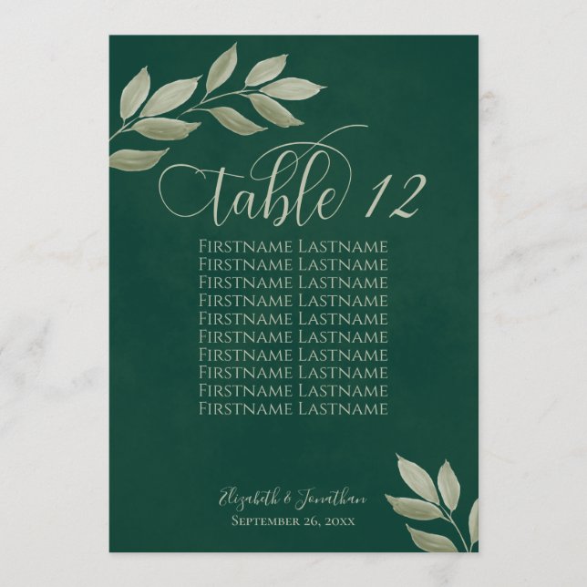 Wistful Leaves Emerald & Sage Table Number & Names (Front)