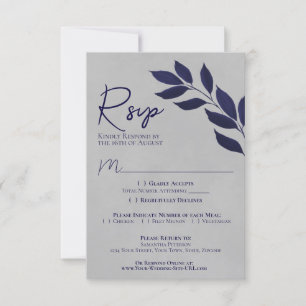 Wistful Leaves Navy Blue & Grey Watercolor Wedding RSVP Card