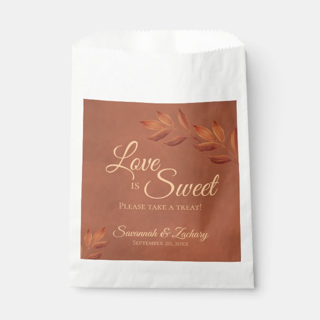 Wistful Terracotta Autumn Leaves Wedding Favour Bags (Front)