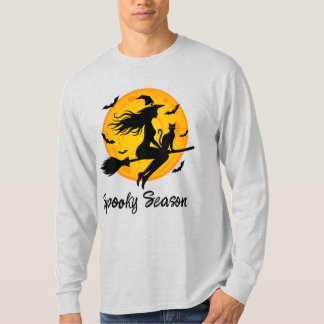 Witch and Black Cat Flying Across Full Moon T-Shirt