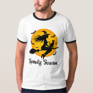 Witch and Black Cat Flying Across Full Moon T-Shirt