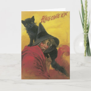 Witch and Black Cat Halloween Card