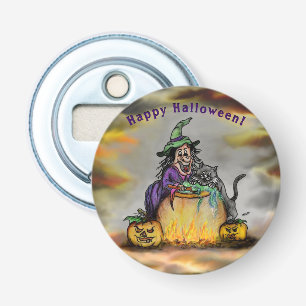 Witch and black Cat, Happy Halloween! Bottle Opener