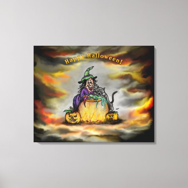 Witch and black Cat, Happy Halloween! Canvas Print (Front)