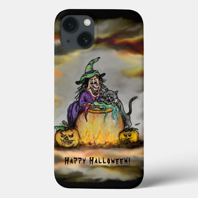 Witch and black Cat, Happy Halloween! Case-Mate iPhone Case (Back)
