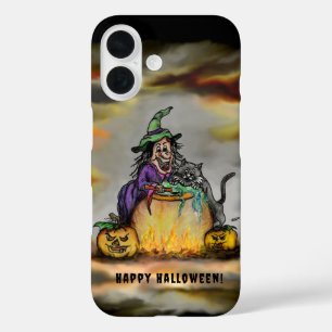 Witch and black Cat, Happy Halloween! iPhone 16 Case