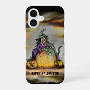 Witch and black Cat, Happy Halloween! iPhone 16 Case