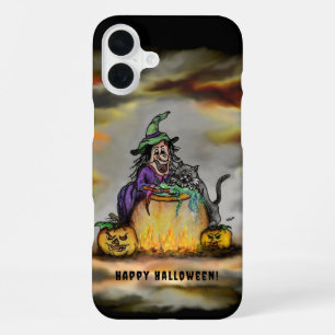 Witch and black Cat, Happy Halloween! iPhone 16 Plus Case