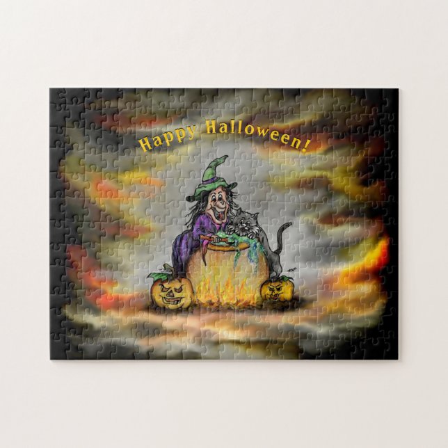 Witch and black Cat, Happy Halloween! Jigsaw Puzzle (Horizontal)