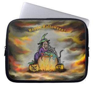 Witch and black Cat, Happy Halloween! Laptop Sleeve