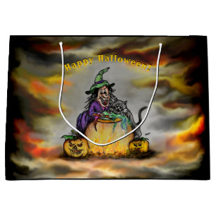 Witch and black Cat, Happy Halloween! Large Gift Bag