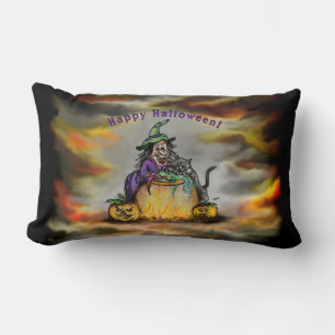 Witch and black Cat, Happy Halloween! Lumbar Cushion