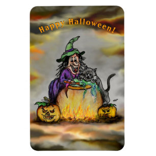 Witch and black Cat, Happy Halloween! Magnet