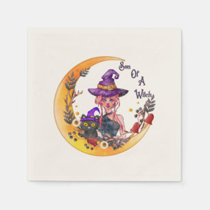 Witch and Black Cat Napkin